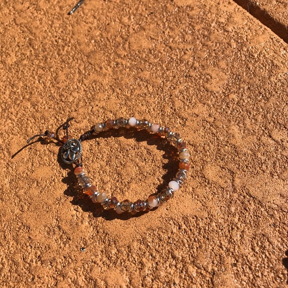Braided amber and silver bracelet with toggle - Picture 2 of 7